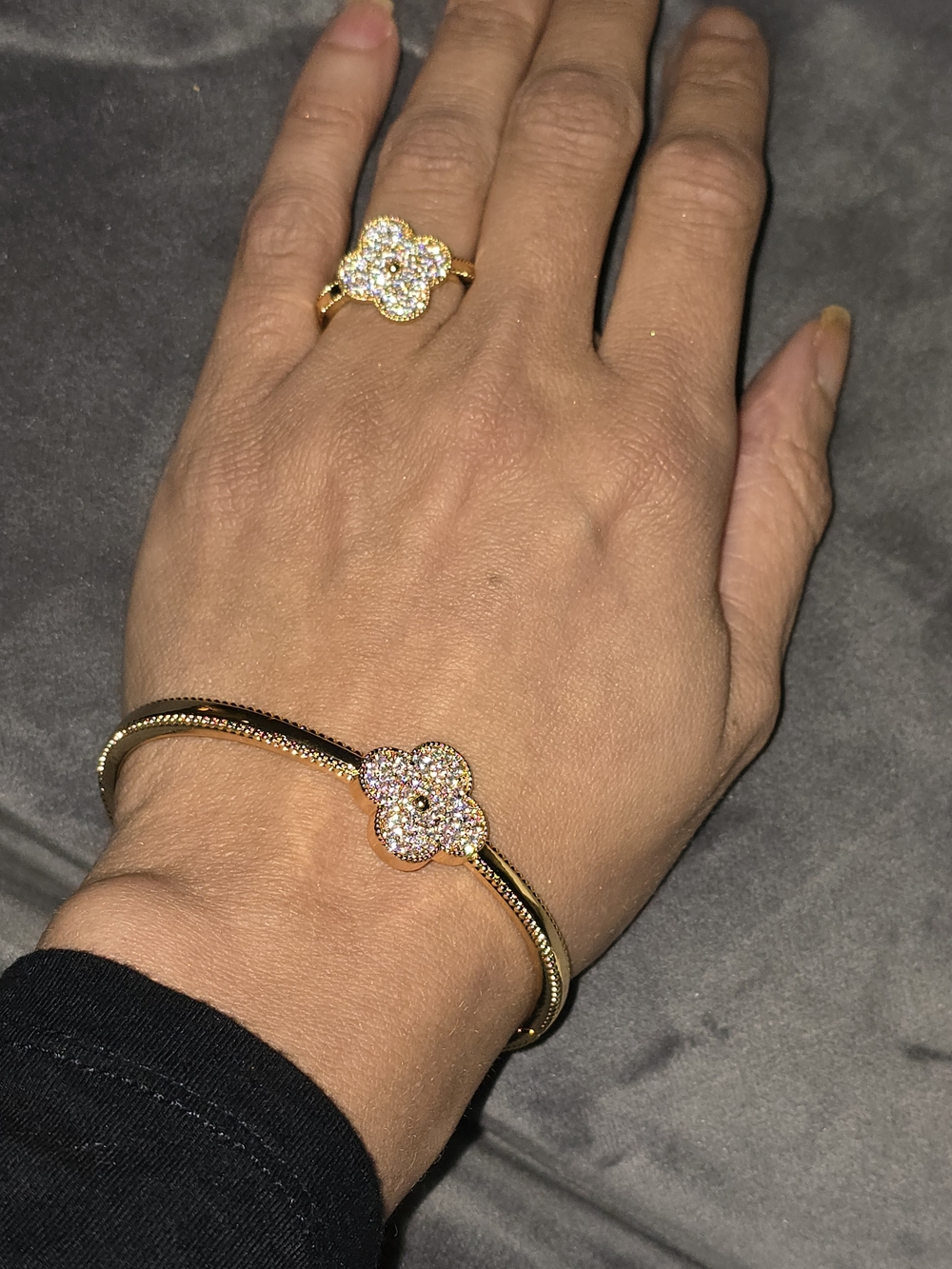 22kgp Dubai Jewelry Gold-tone Floral Bracelet and Ring Set - Women Jewelry